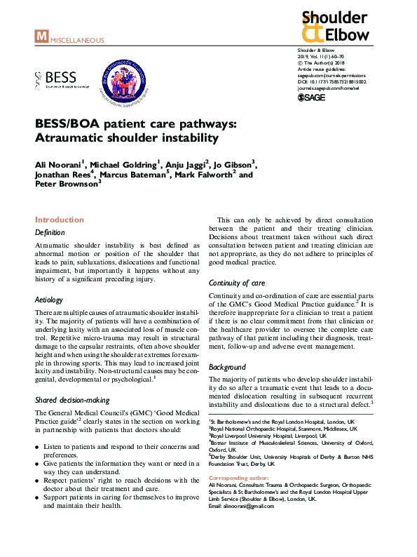 (PDF) BESS/BOA patient care pathways Atraumatic shoulder instability
