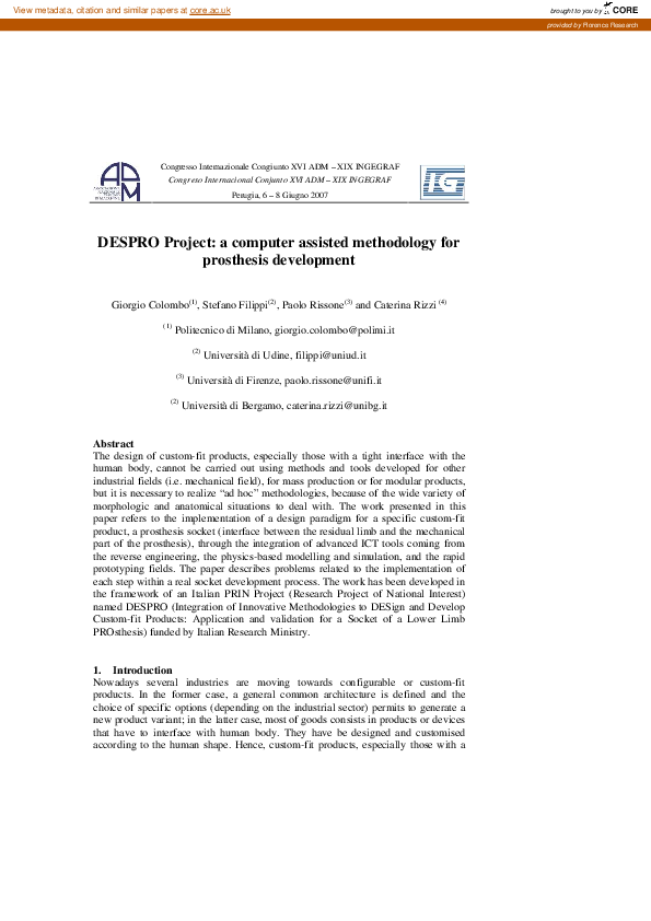 (PDF) DESPRO Project: a computer assisted methodology for prosthesis ...