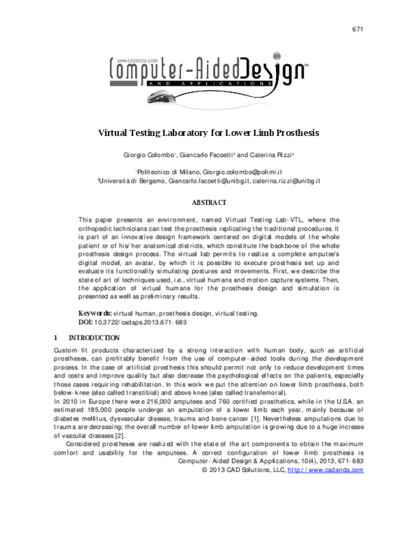 (PDF) Virtual Testing Laboratory for Lower Limb Prosthesis