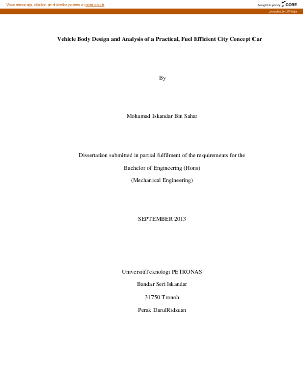 (PDF) Vehicle Body Design and Analysis of a Practical, Fuel Efficient