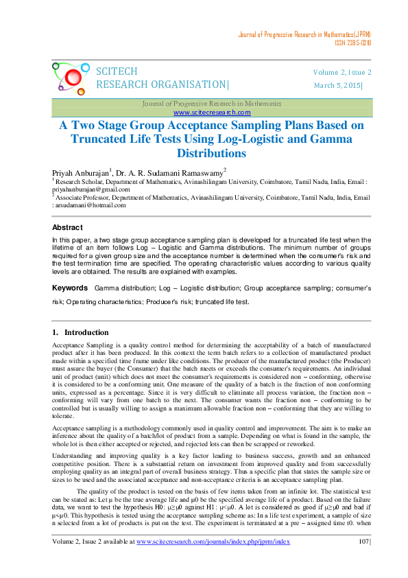  pdf a two stage group acceptance sampling plans based on truncated