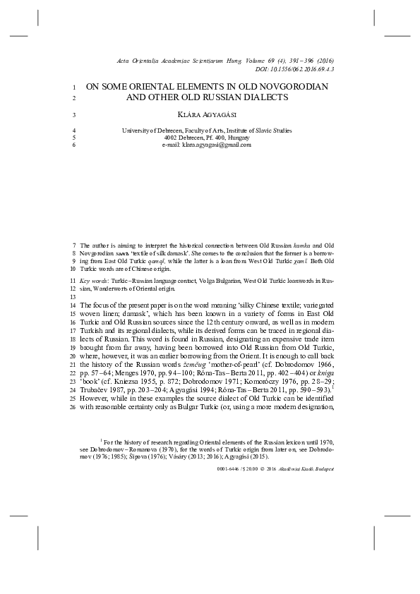(PDF) On some oriental elements in Old Novgorodian and other Old ...
