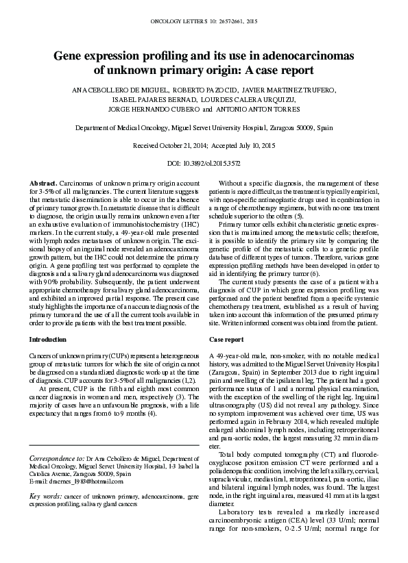 (PDF) Gene expression profiling and its use in adenocarcinomas of ...