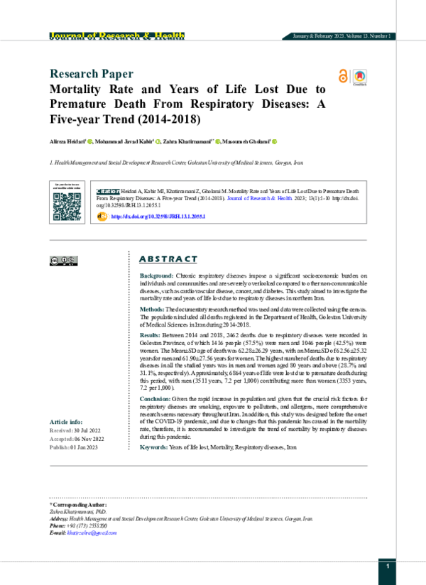 (PDF) Mortality Rate and Years of Life Lost Due to Premature Death From ...