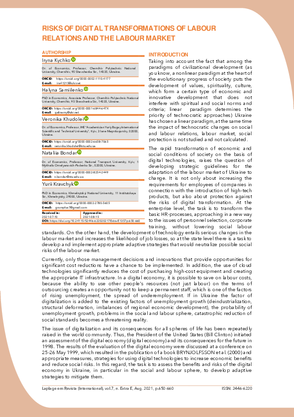 (PDF) Risks of digital transformations of labour relations and the ...