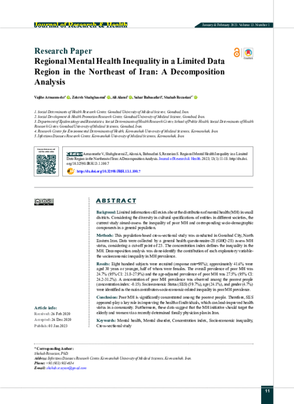 (PDF) Regional Mental Health Inequality in a Limited Data Region in the ...