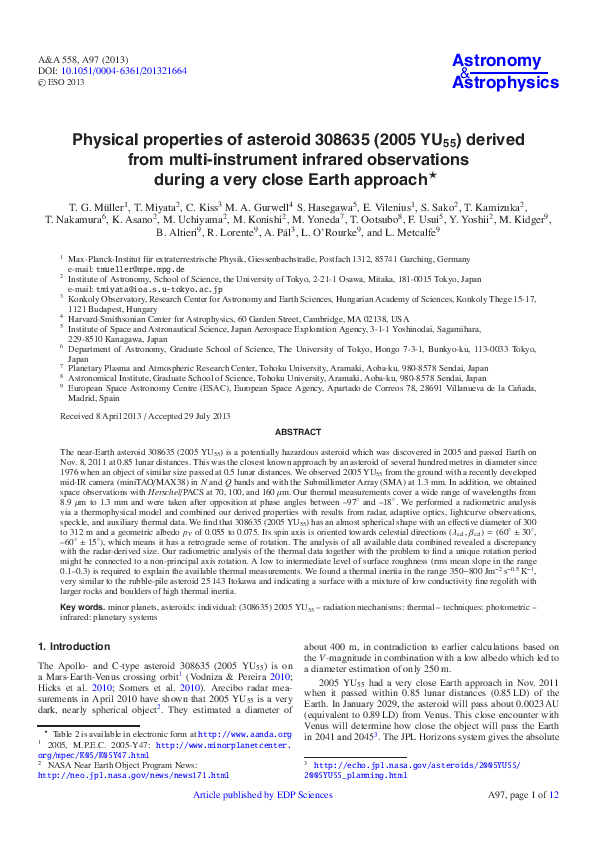 (PDF) Physical properties of asteroid 308635 (2005 YU55) derived from ...