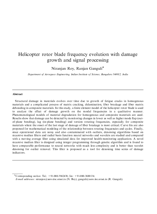 (PDF) Helicopter rotor blade frequency evolution with damage growth and