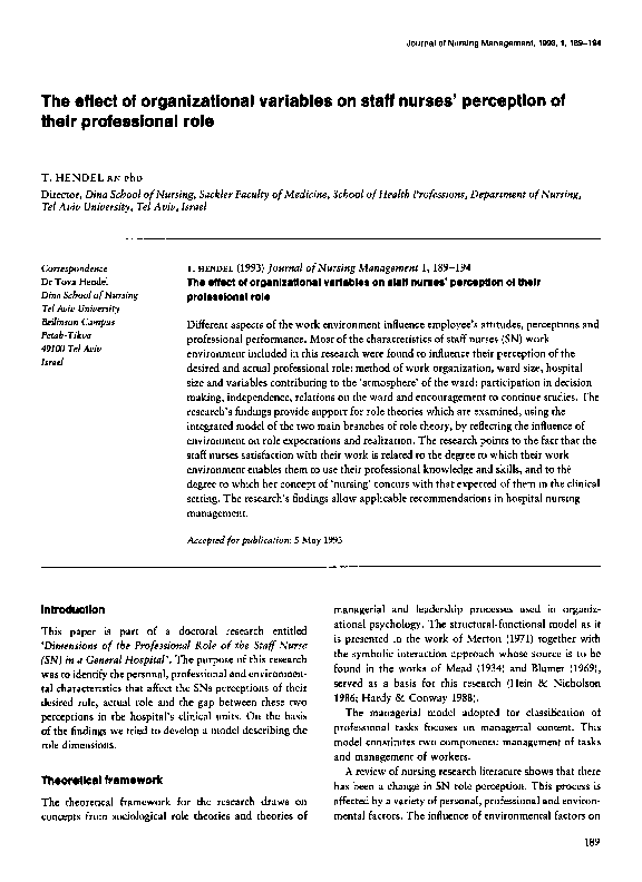 (PDF) The effect of organizational variables on staff nurses ...