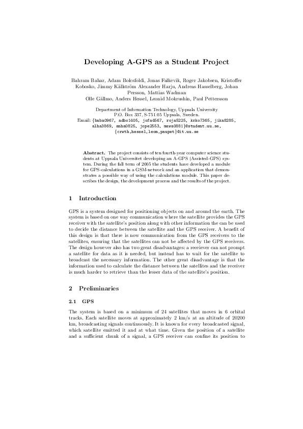 (PDF) Developing A-GPS as a Student Project
