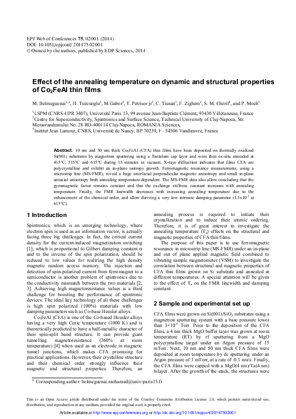 (PDF) Effect of the annealing temperature on dynamic and structural ...