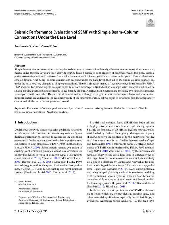 (PDF) Seismic Performance Evaluation of SSMF with Simple Beam–Column ...