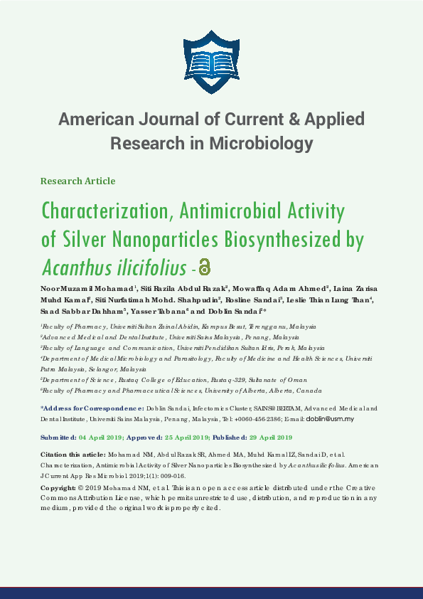 (PDF) Characterization, Antimicrobial Activity of Silver Nanoparticles ...