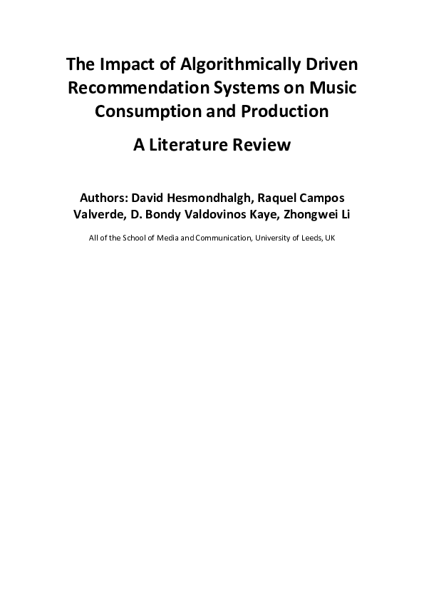 (PDF) The Impact of Algorithmically Driven Recommendation Systems on ...