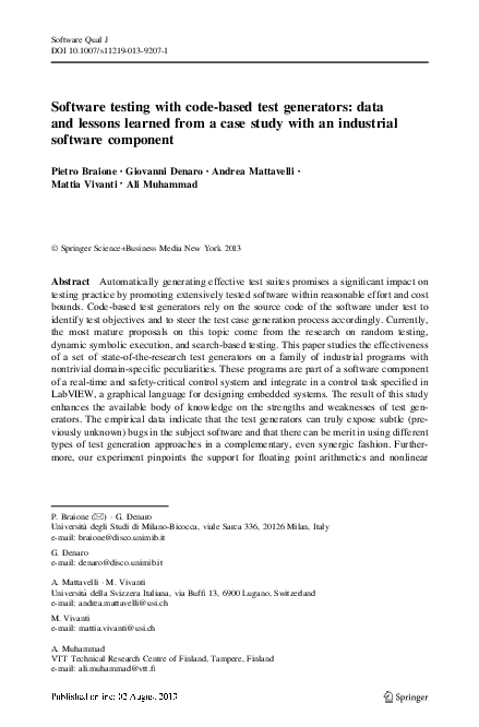 (PDF) Software testing with code-based test generators: data and ...