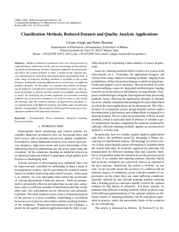 (PDF) Classification methods, reduced datasets and quality analysis ...