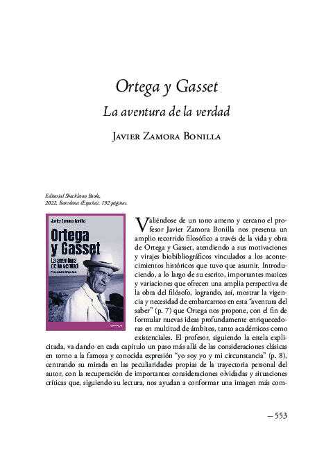 (PDF) [Reseña] Ortega y Gasset La aventura de la verdad de Javier ...