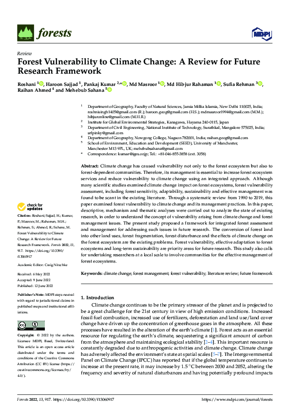 (PDF) Forest Vulnerability to Climate Change: A Review for Future ...