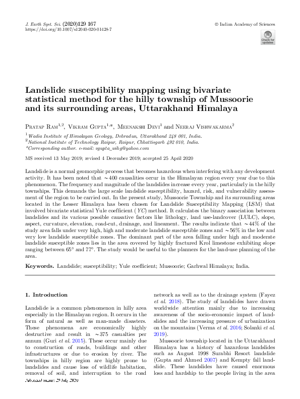 (PDF) Landslide susceptibility mapping using bivariate statistical ...