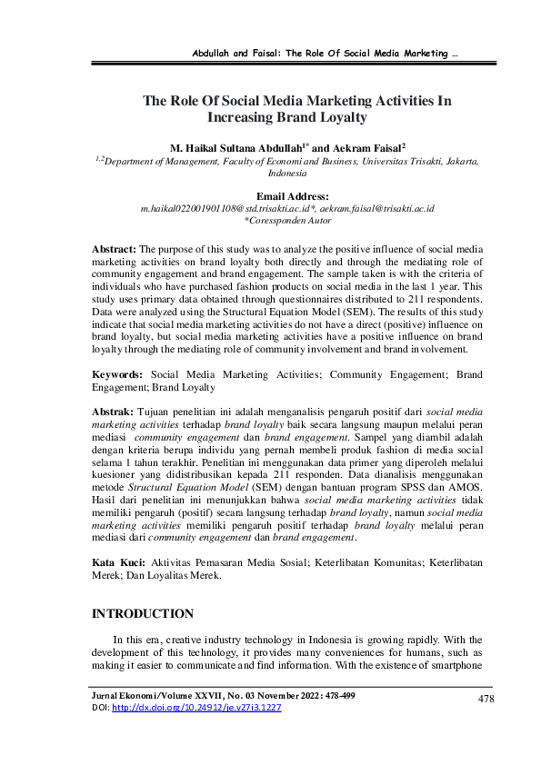 (PDF) The Role Of Social Media Marketing Activities In Increasing Brand ...