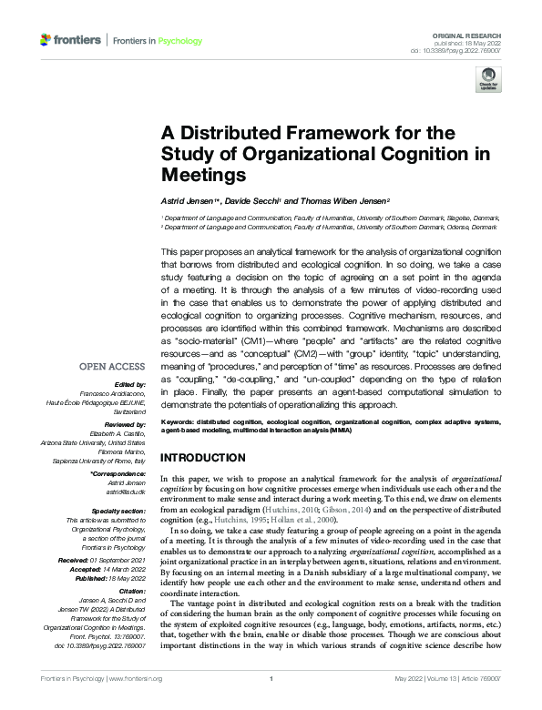 (PDF) A Distributed Framework for the Study of Organizational Cognition ...