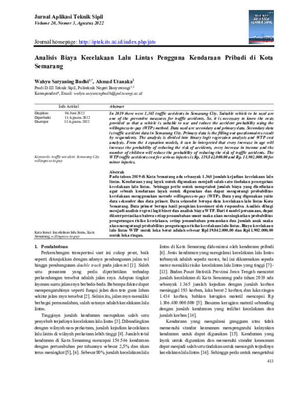 (PDF) Analisis Biaya Kecelakaan Lalu Lintas Pengguna Kendaraan Pribadi