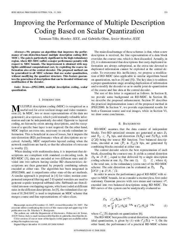 (PDF) Improving the Performance of Multiple Description Coding Based on ...