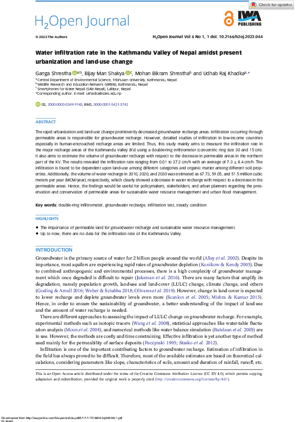 (PDF) Water infiltration rate in the Kathmandu Valley of Nepal amidst ...