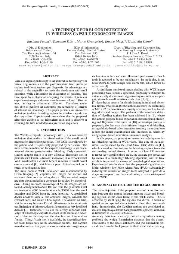 (PDF) A technique for blood detection in wireless capsule endoscopy images