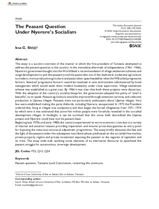(PDF) The Peasant Question Under Nyerere's Socialism Issa Shivji