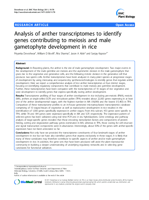 (PDF) Analysis of anther transcriptomes to identify genes contributing ...
