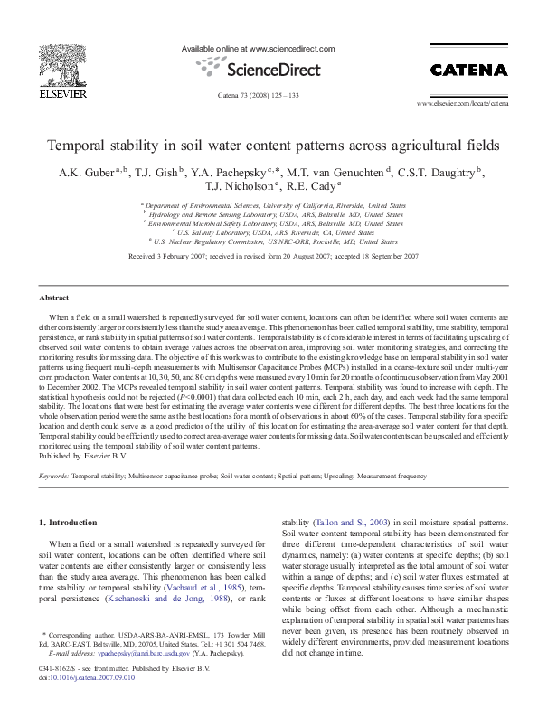 (PDF) Temporal stability in soil water content patterns across ...