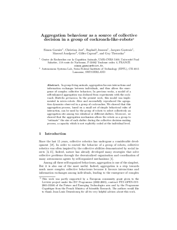 (PDF) Aggregation behaviour as a source of collective decision in a ...