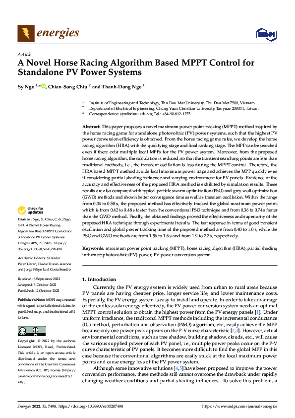 (PDF) A Novel Horse Racing Algorithm Based MPPT Control for Standalone ...