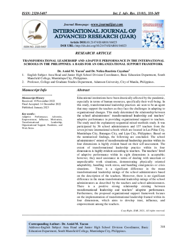 (PDF) Transformational Leadership and Adaptive Performance in the ...