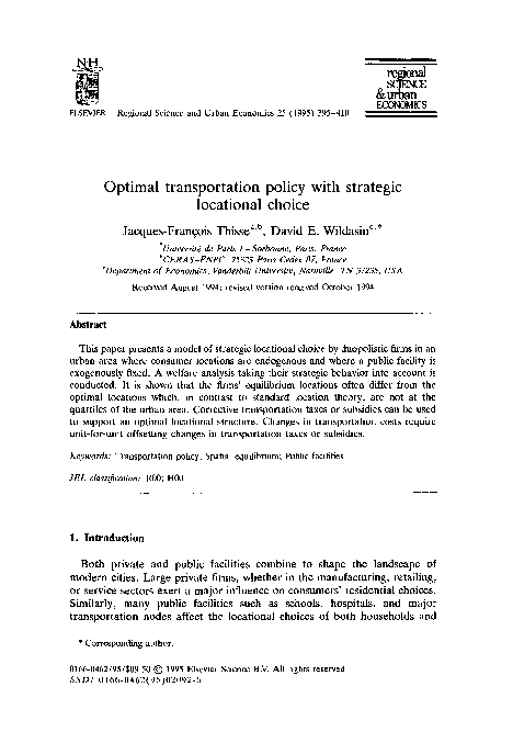 (PDF) Optimal transportation policy with strategic locational choice