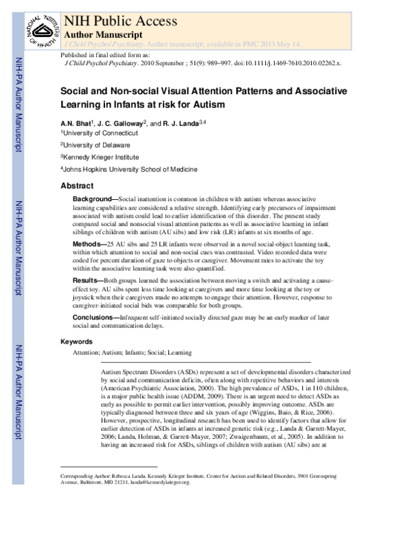 (PDF) Social and non-social visual attention patterns and associative ...