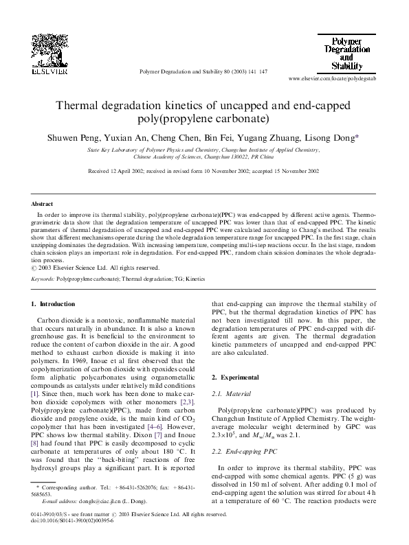(PDF) Thermal degradation kinetics of uncapped and end-capped poly ...