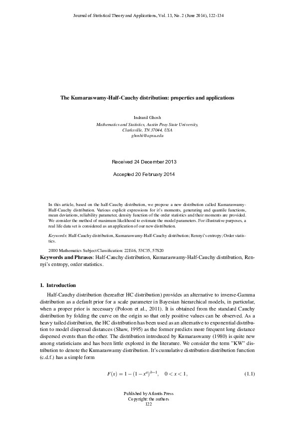  pdf the kumaraswamy half cauchy distribution properties and applications