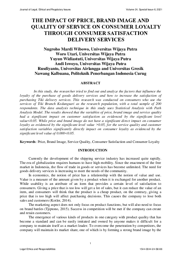 (PDF) The Impact of Price, Brand Image and Quality of Service on ...