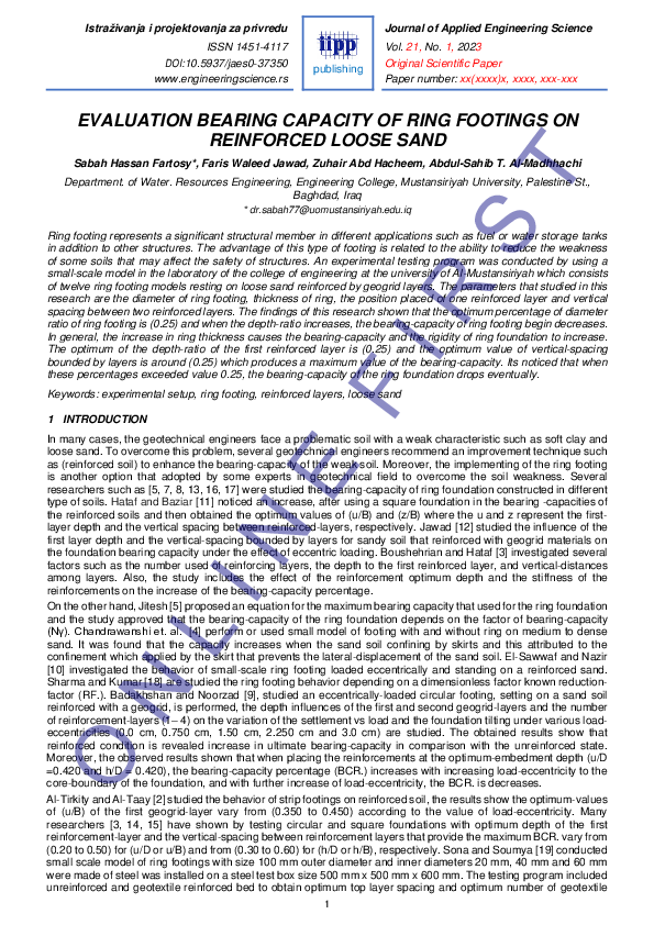 (PDF) Evaluation Bearing Capacity of Ring Footings on Reinforced Loose Sand