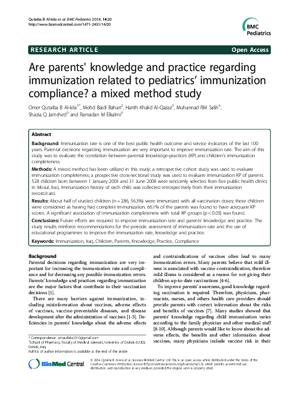 (PDF) Are parents' knowledge and practice regarding immunization ...