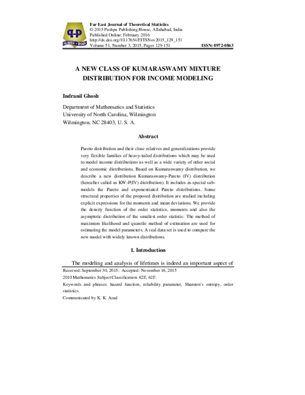 (PDF) A New Class of Kumaraswamy Mixture Distribution for Income Modeling