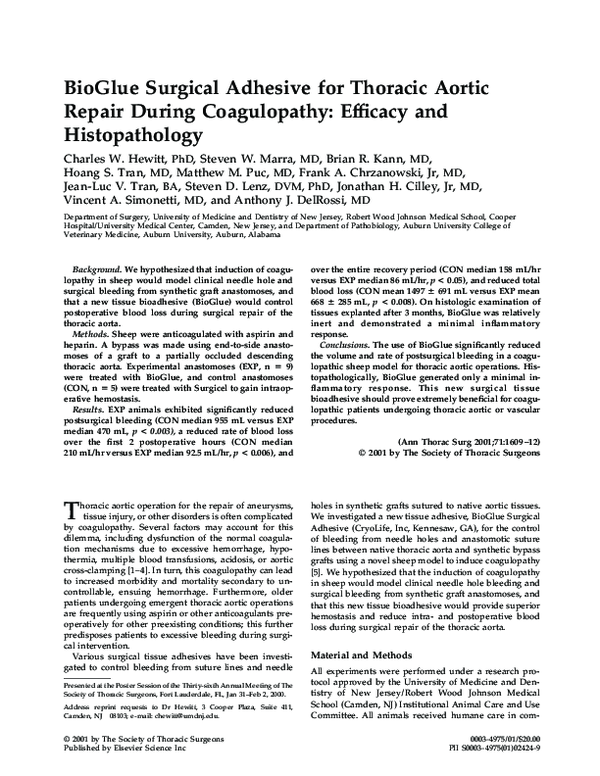 (PDF) BioGlue surgical adhesive for thoracic aortic repair during
