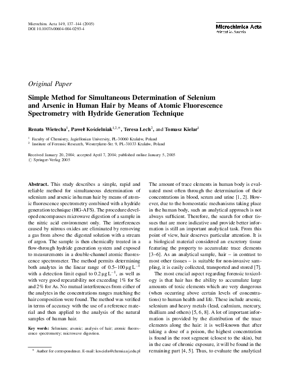 (PDF) Simple Method for Simultaneous Determination of Selenium and ...