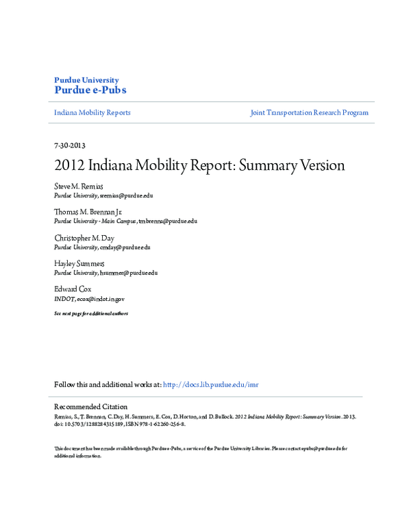 (PDF) 2012 Indiana Mobility Report: Summary Version | Darcy Bullock ...