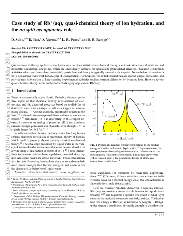 (PDF) Case study of Rb+(aq), quasi-chemical theory of ion hydration ...