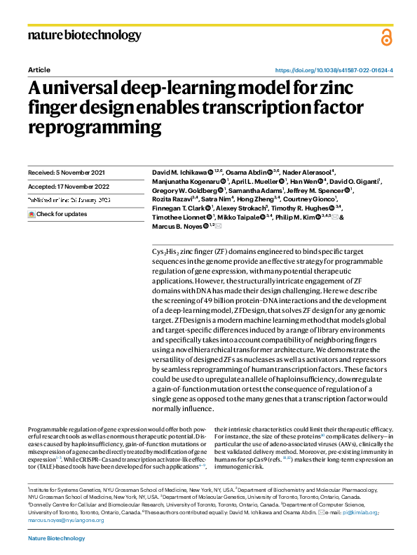 (PDF) A universal deeplearning model for zinc finger design enables