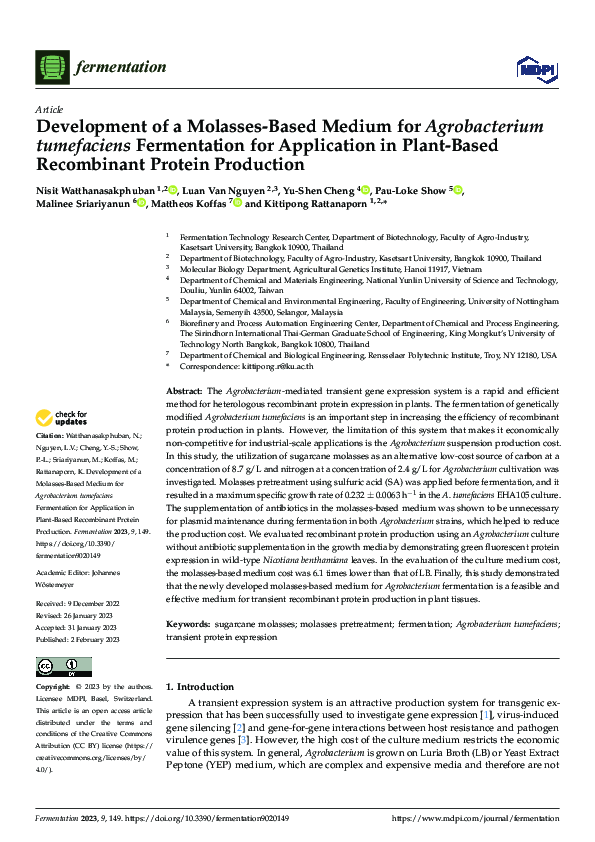 (PDF) Development of a Molasses-Based Medium for Agrobacterium ...