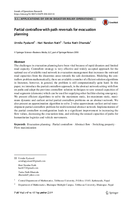 (PDF) Partial contraflow with path reversals for evacuation planning